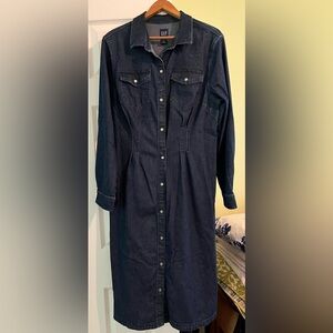 GAP Western Pleated Denim Midi Dress with Snap-Buttons L (12-14)
